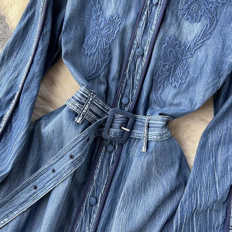 RUGOD Джинсовое платье женское весеннее новое корейское платье с воротником в стиле ретро с талией длинное платье темпераментное платье средней длины