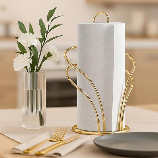 Золотой Металлический Держатель для Рулона Бумажных Полотенец для Кухни, Настольная Подставка для Бумажных Полотенец, Держатель для Салфеток для Стола, Ванной Комнаты, Премиум Современный Держатель для Салфеток для Декора Дома