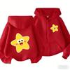 Cute Smiling Star Front Back Graphic Zip Up Hoodie For Kids Long Sleeve Loose Warm Daily Cartoon Print Boys Girls Jacket