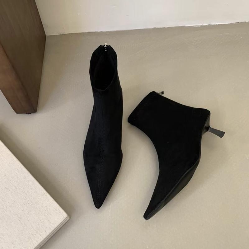 SUOJIALUN  Winter New Brand Women Short Boots Fashion Pointed Toe Ladies Elegant Ankle Boots Thin High Heel Dress Pumps Shoe