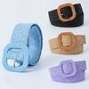 Korean Mori Style Candy Color Square Buckle Elastic Straw Woven Waist Belt for Women