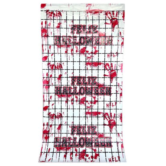 Horror Themed Party Accessories Halloween Red Handprint Door Curtain, Creepy Hand Prints Curtain Decoration, Reusable Backdrop Hanging for Halloweens,