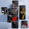 Case For Samsung Galaxy Z Flip 3 4 5G Black Hard PC Phone Housing Z Flip4 Luxury Segmented Cover Lion Wolf