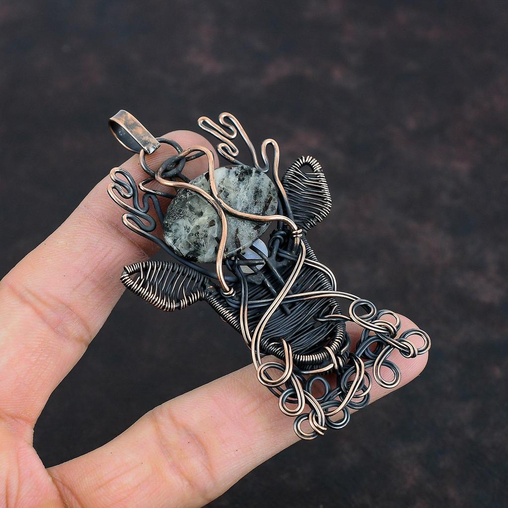 Astrophyllite Pendant Copper Wire Wrapped Gemstone Pendant Handmade Deer Face Jewelry Rainbow Moonstone Pendant Copper Jewelry Gifts For Her