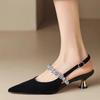 Fashion New Black Silver Low Heels Sandals Women Shiny Crystal Straps Pointed Toe Sandals Woman Slingbacks Pumps Ladies Shoes