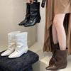 Женские короткие ботинки на низком каблуке новые ботинки новые осенние и зимние женские ботинки ретро ботинки Мартинса остроносые плиссированные короткие ботинки женские