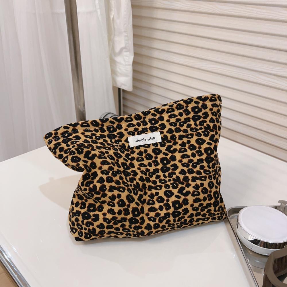 Большая косметичка с леопардовым принтом, холщовый органайзер для макияжа на молнии, дорожный бьюти-кейс для женщин