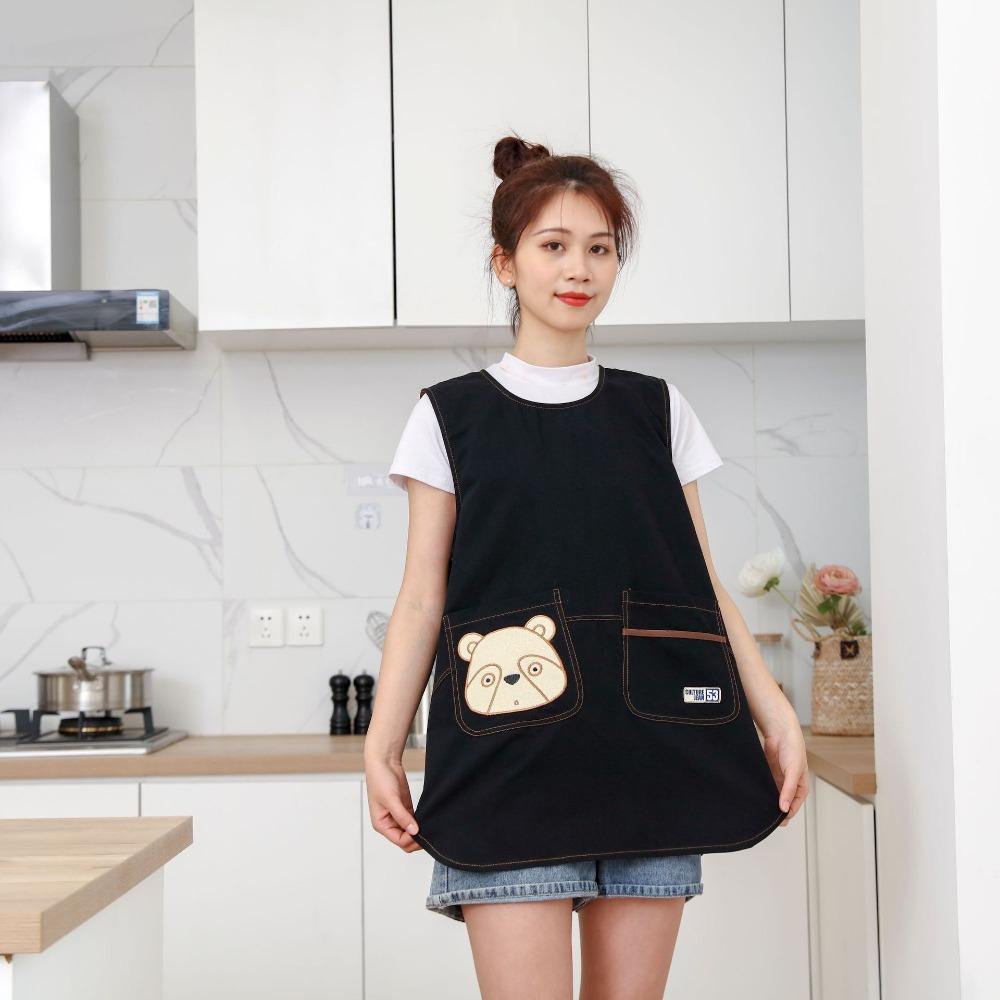 Хлопковый фартук-жилет с грязеотталкивающей пропиткой, дышащий, защищающий от загрязнений, карман с медведем, униформа для кофейни, аксессуары для одежды