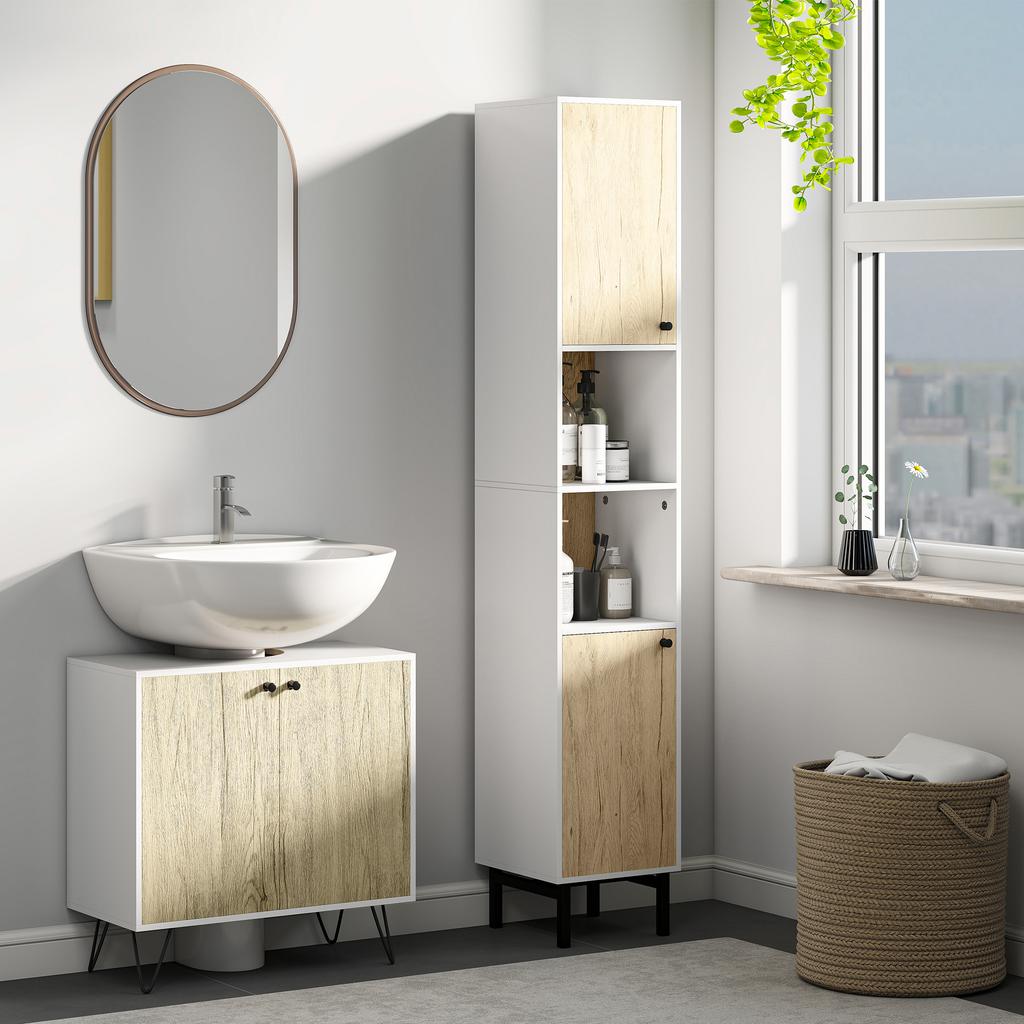Bathroom Column With 6 Compartments For Shower Bedroom Modern Style 31 5x30x169 Cm White And Oak