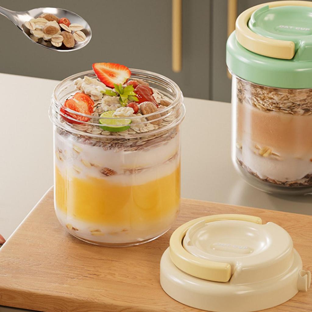 Overnight Oats Jars 400ml Reusable Oatmeal Jar With Spoon Oatmeal Cups With Lids For Pudding Cereal Salad Snack Parfait Fruit