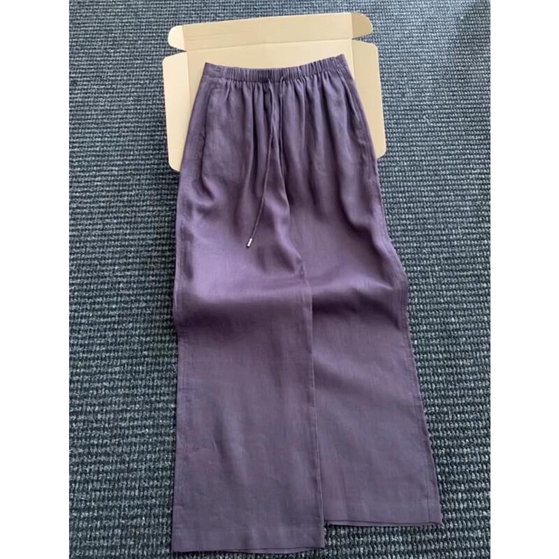 Zuose Minimalist Chic Deep Purple Linen Casual Trousers