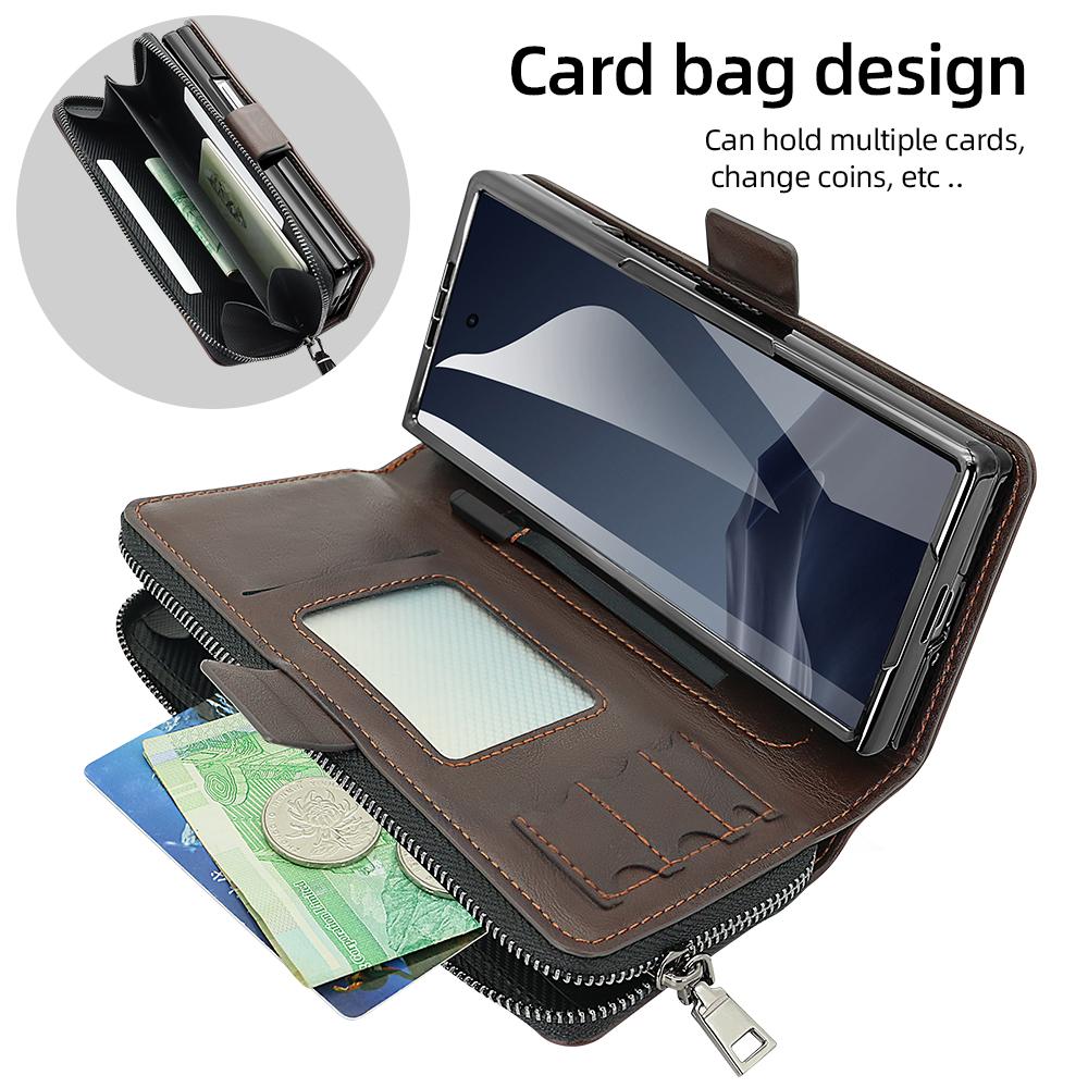 Премиальный кожаный флип-кейс с RFID для Samsung Z Fold 8 Ultra 7 6 5 Кошелек на молнии Слот для карт Защита экрана стеклом Сенсорный стилус