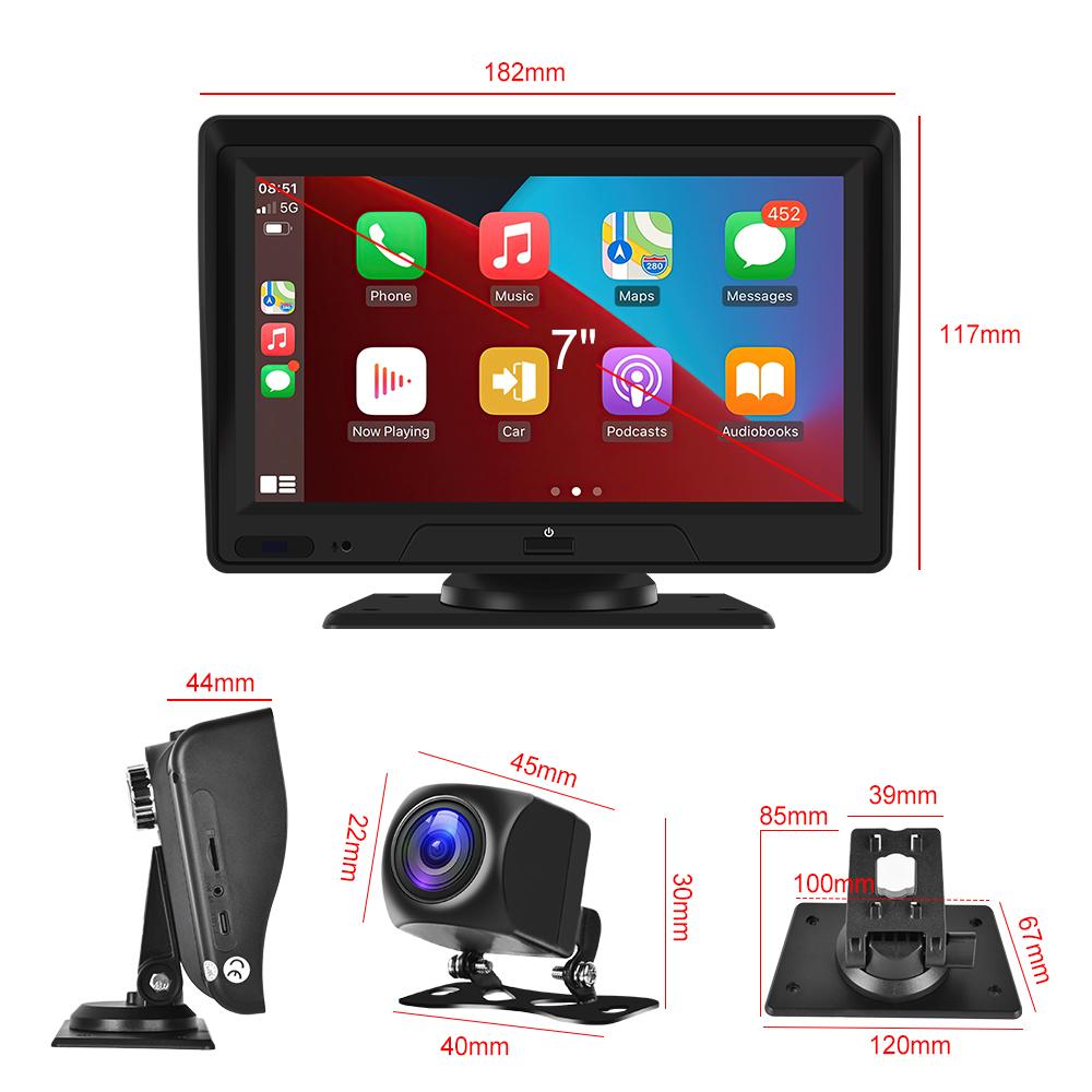 Podofo 9 В-36 В 1024 x 600 HD 7-дюймовый автомобильный видеорегистратор AHD монитор заднего вида Поддержка Carplay Android Auto AI Голосовое управление Bluetooth-вызов Музыка Автомобильный рекордер