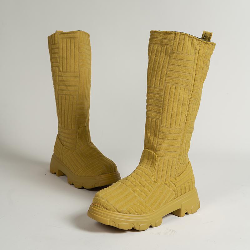 Модные роскошные брендовые дизайнерские сапоги для женщин 2024 зимние теплые сапоги до колена вязаные хлопковые носки Botas сапоги на толстом каблуке и платформе для женщин