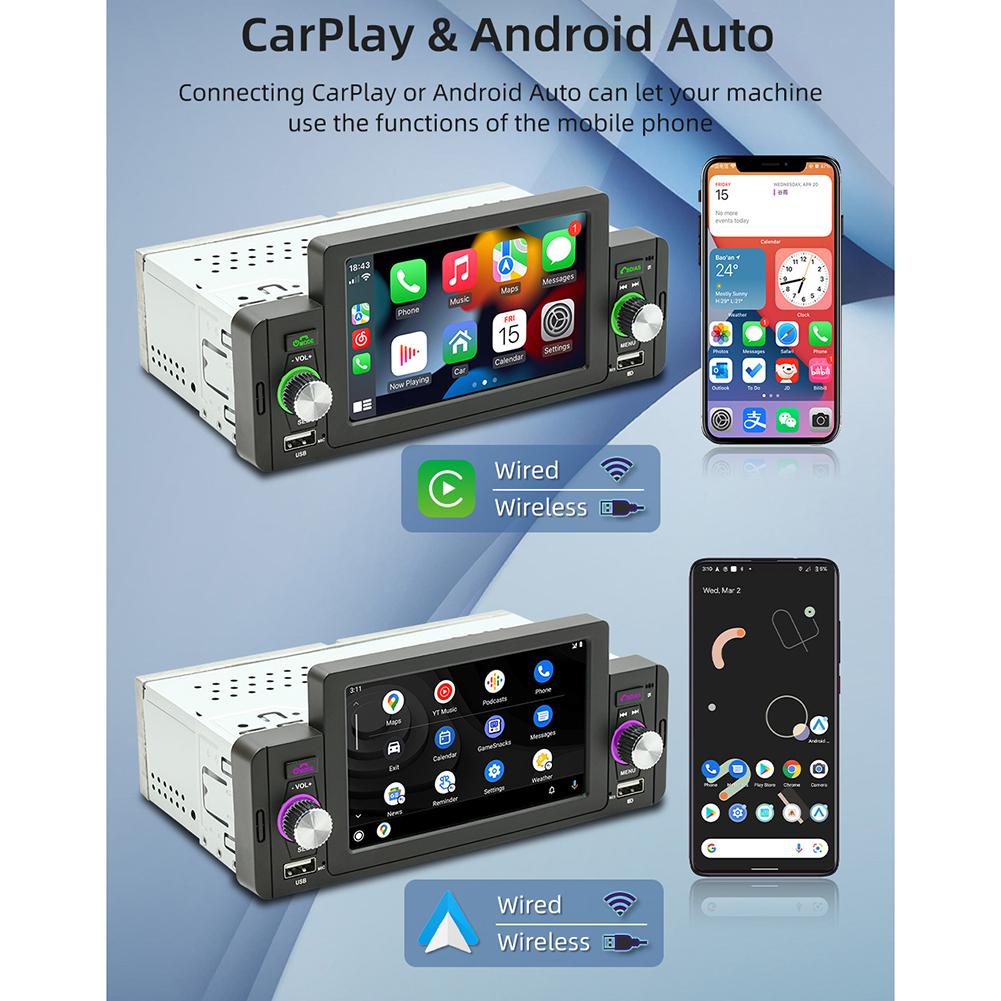 DAB Single Din Car Stereo Radio 5Inch Touchscreen Car Audio Radio Compatible with Bluetooth TF USB MP5 Player Frequency Modulation