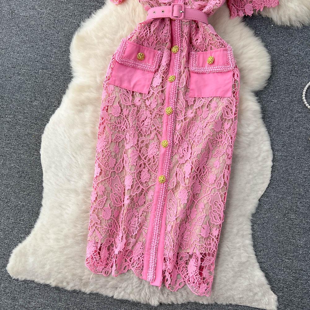 Взлетно-посадочная полоса, вязаное крючком, кружевное платье-карандаш с цветочной вышивкой, летние вечерние женские роскошные дизайнерские розовые миди, тонкие облегающие офисные платья