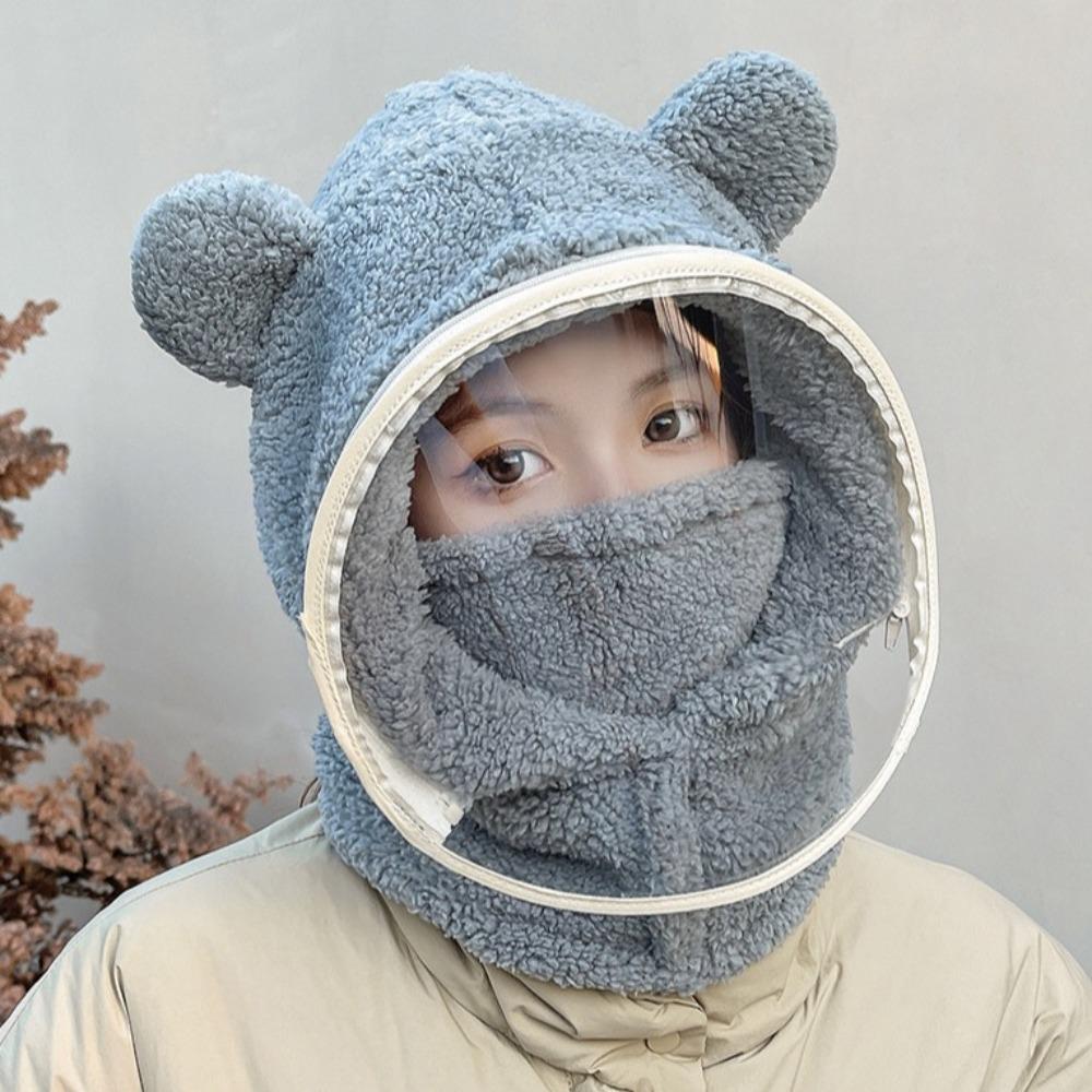 Warm Riding Face Mask Thickened Plush Pullover Hat Fashionable Full Face Cover Hats Riding