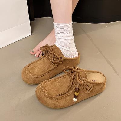 Ретро сумка с бисером голова Boken полушлепанцы женские 2025 новые на одной педали толстой подошве литературные Мори универсальные туфли Мюли