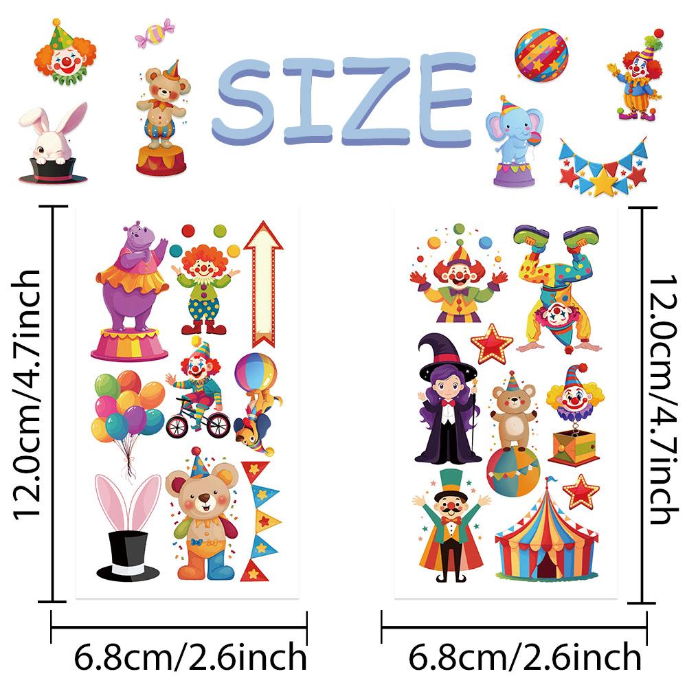 10 листов мультяшных цирковых животных клоун татуировки наклейки для руки руки тела временные водонепроницаемые татуировки наклейки детские креативные подарки