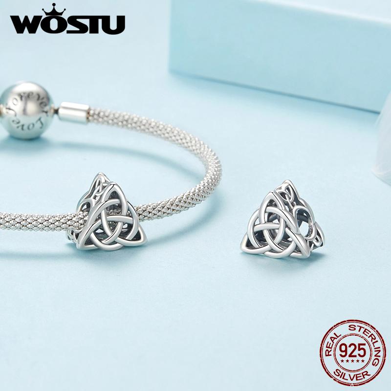 WOSTU 925 Silver Hollow Celtic Knot Charms Snake Pendant Oxidized Love Beads Fit Bracelet DIY Necklace Jewelry