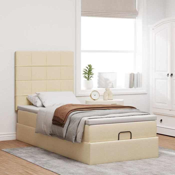 Lit ottoman - Maison Exclusive - 90 x 200 cm - Tissu crème - Rangement hydraulique