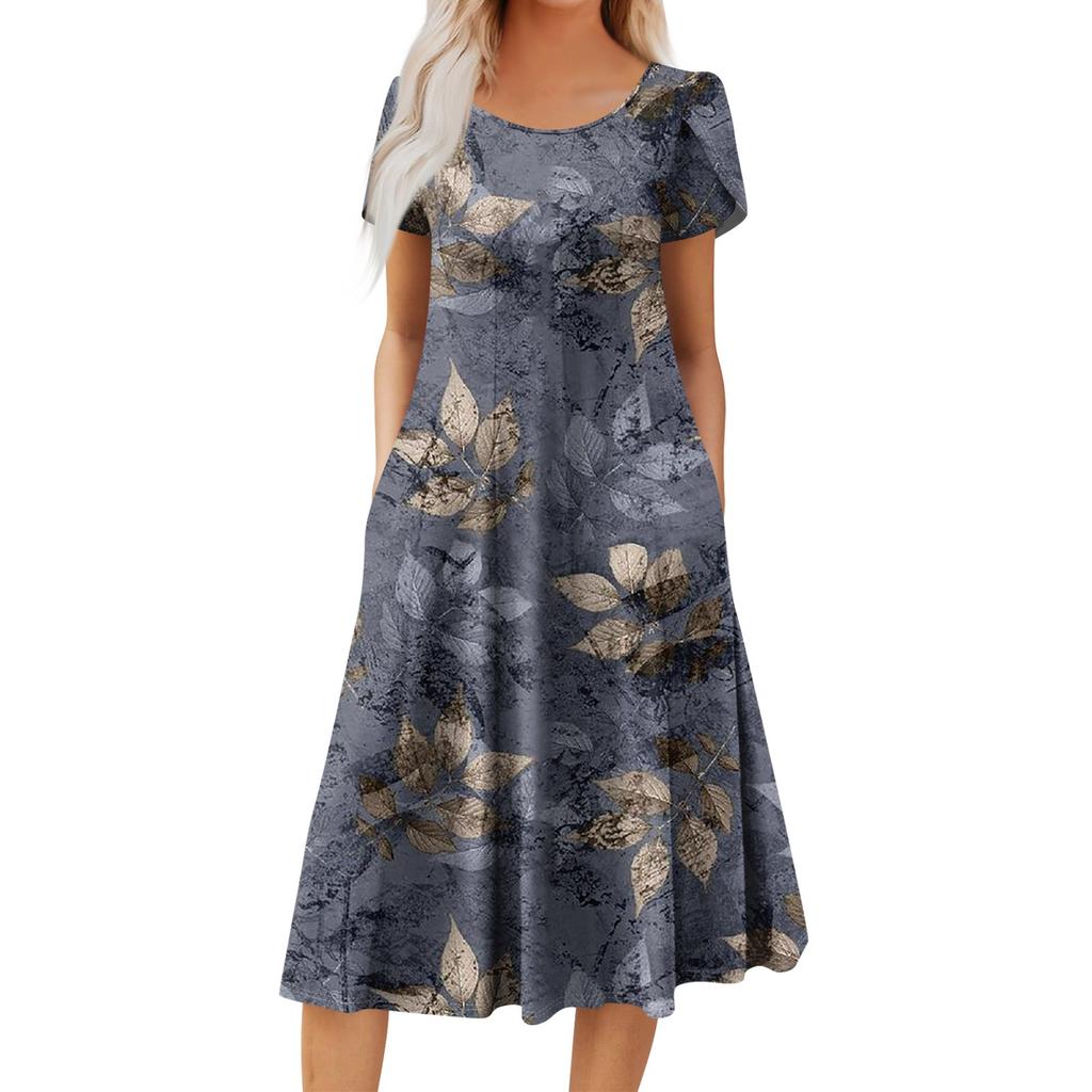 Женское повседневное модное платье миди с круглым вырезом и коротким рукавом, модное свадебное платье для гостей