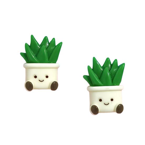 2Pcs Cartoon Potted Plants Fridge Magnet Resin 3D Potted Cactus Aloe Lily Tulip Flower Refrigerator Magnet Kitchen Home Office