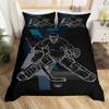 Ice Hockey Duvet Cover Puck Hockey Player Winter Event Bedding Set Boys Sports Game Quilt Cover Black Polyester Comforter Cover