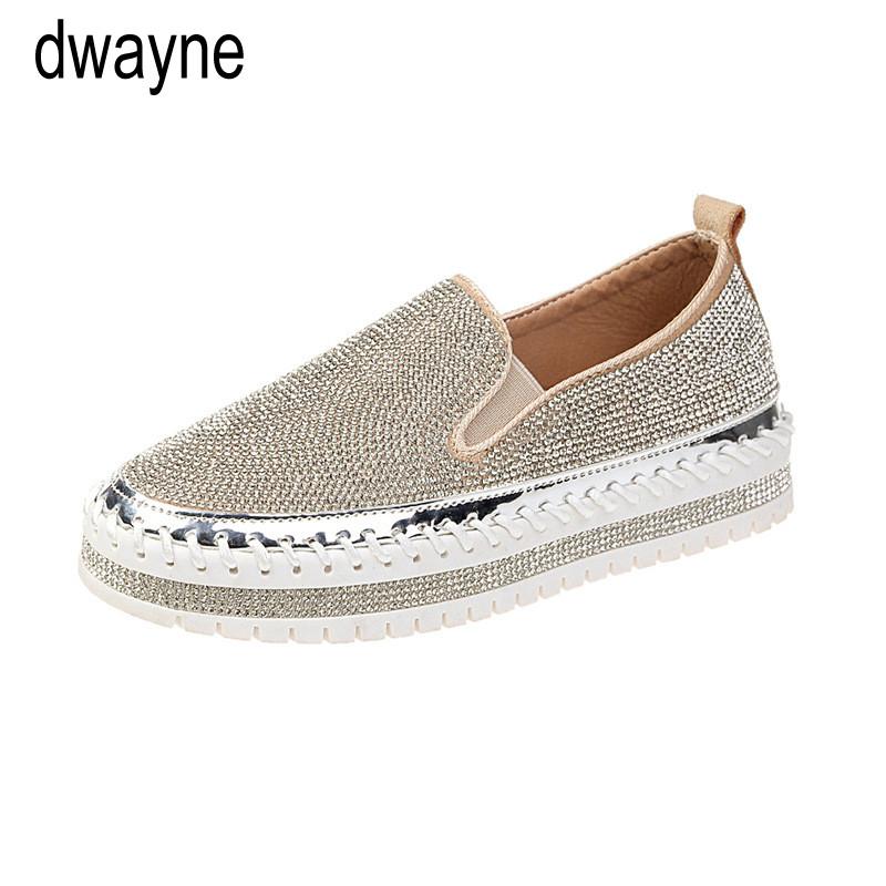 Мода Женщины Леди Женщина Mujer Мода Стразы Кроссовки Zapatillas Толстая Подошва Повседневные Лоферы Ленивые Мокасины Плоские Туфли 698