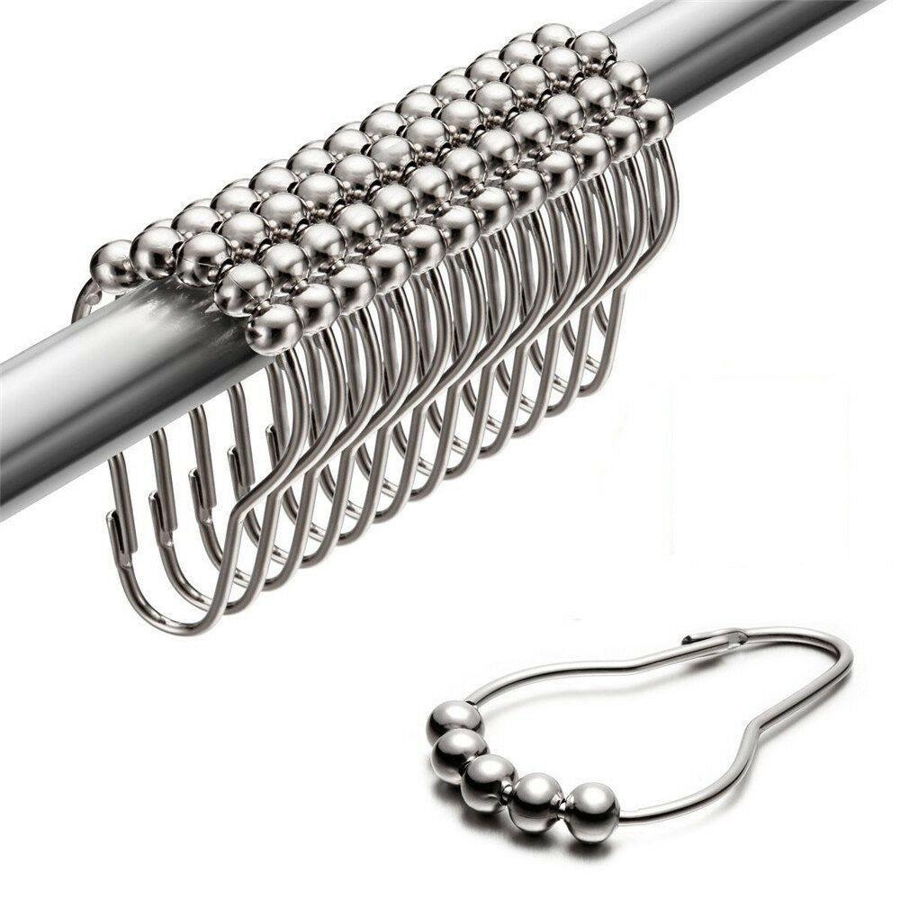 12pcs Shower Curtain Hooks Rings Stainless Steel Bath Rollerball Glide Hook Tool ARI