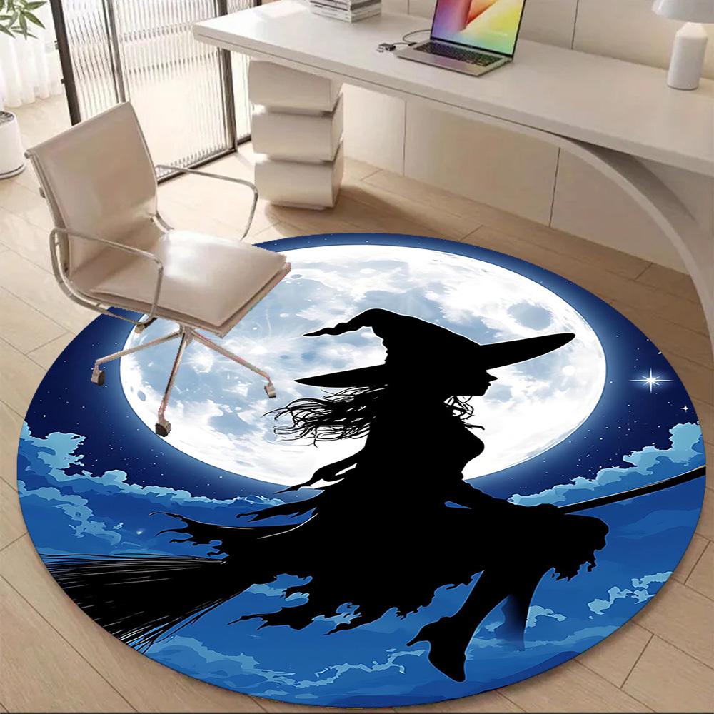 1PC Moon Witch Office Round Area Rug, Indoor Mat Suitable For Office, Under Office Chairs Bedroom Living Room Home Decor, Room DecoT1223051