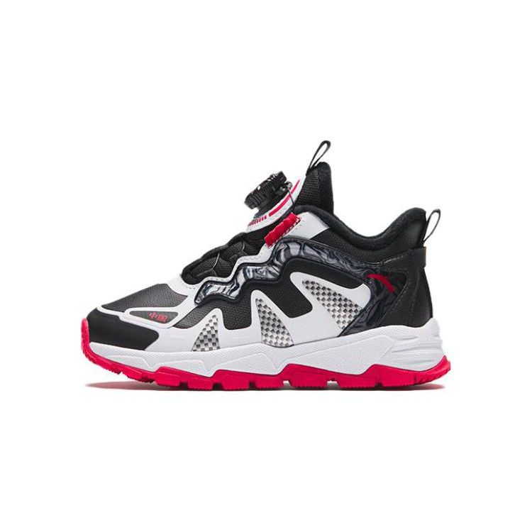 Anta Kids Lace-Up Comfortable Versatile Casual Non-Slip Wear-Resistant Mid-Top Running Shoes Kids Sneaker Black White 312349973N-6