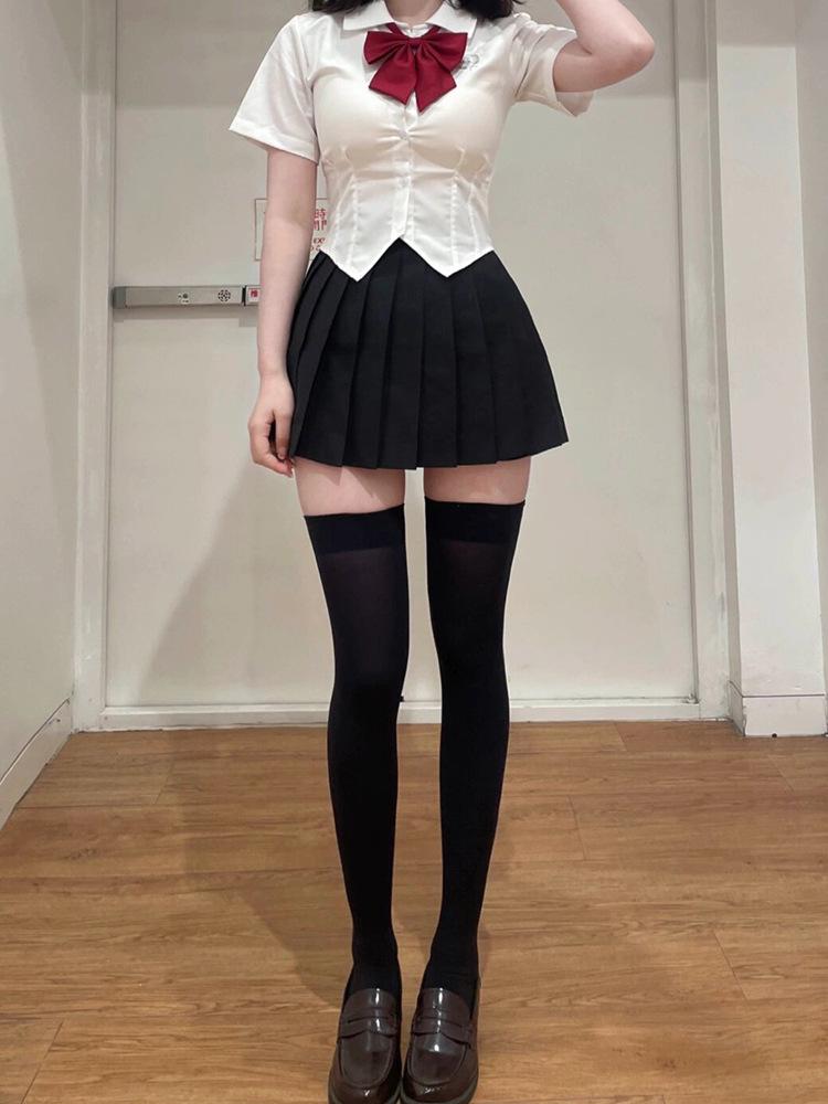 Women's 70cm Over-the-Knee Thin Velvet Compression Socks, Spring/Summer Long Black & White Stockings.