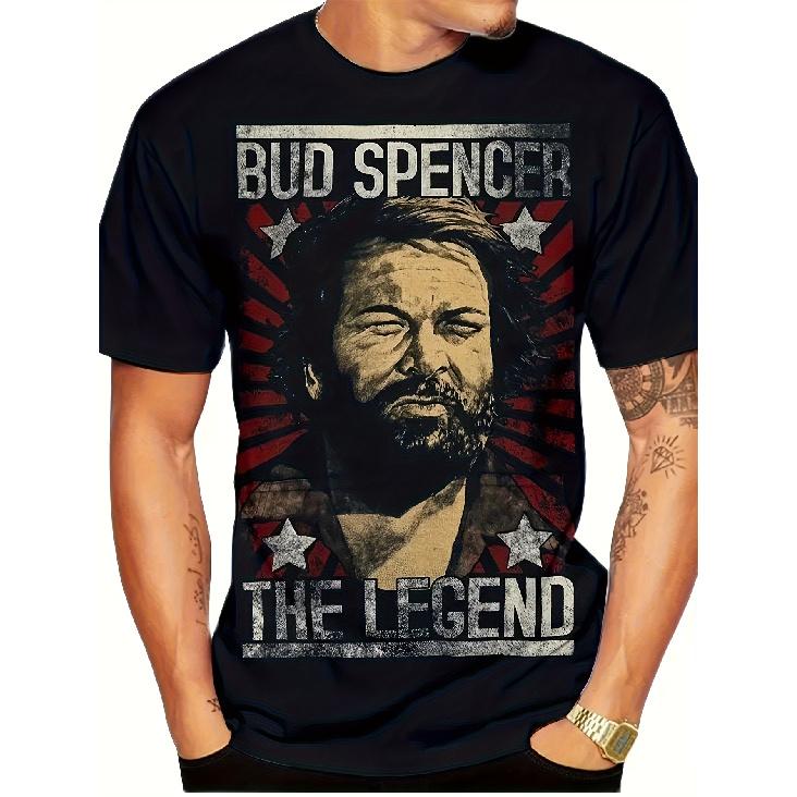 Men's Bud Spencer & Terence Hill The Legend Vintage T-Shirt - Iconic Actor Print, Plus Size Loose Fit Breathable Black Tee, Retro Western Film Design