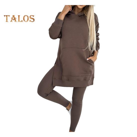 Комплект из 2 предметов: топ и брюки, длинный рукав, капюшон, разрез, толстовка с капюшоном, эластичная талия, облегающие брюки, спортивный костюм для фитнеса, повседневная домашняя одежда для школы