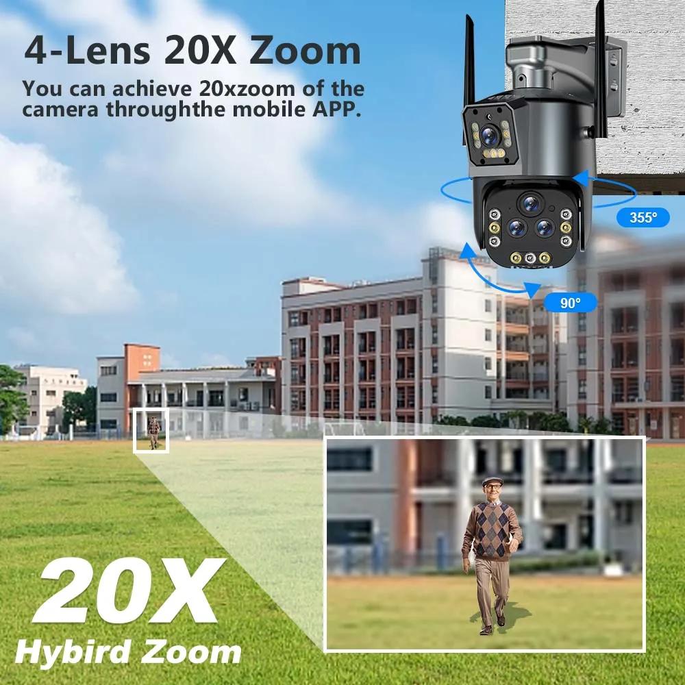 10K 20MP Wi-Fi IP-камера с 20-кратным зумом, четыре объектива, три экрана, PTZ-камеры, уличная камера видеонаблюдения 16MP, 8K, камера видеонаблюдения