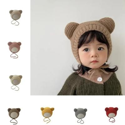 Милая шапочка для новорожденных, кавайная, с мультяшными ушками медведя, вязаная крючком, для мальчика и девочки, теплая шапка на осень и зиму, реквизит для фотосъемки малышей