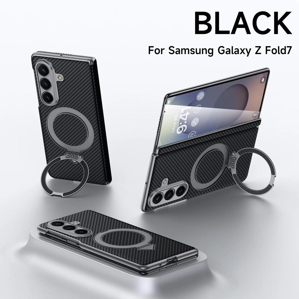 Оригинальный чехол Sulada из кожи с текстурой под карбон с MagSafe для Samsung Galaxy Z Fold8Ultra 7 Держатель-кольцо для шарнира Задняя крышка