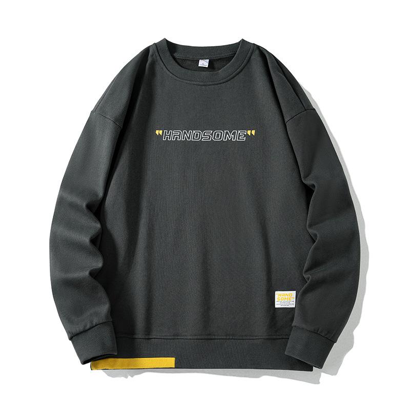 Men's Spring and Autumn Long Sleeve Round Neck Pullover Letter Printed Long Sleeve Breathable Standing Collar Long Sleeve