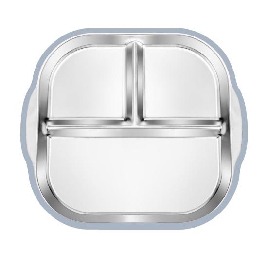 Тарелка для малышей из нержавеющей стали с присоской, 3-секционная детская миска с нескользящей силиконовой ручкой, небьющаяся металлическая детская тарелка