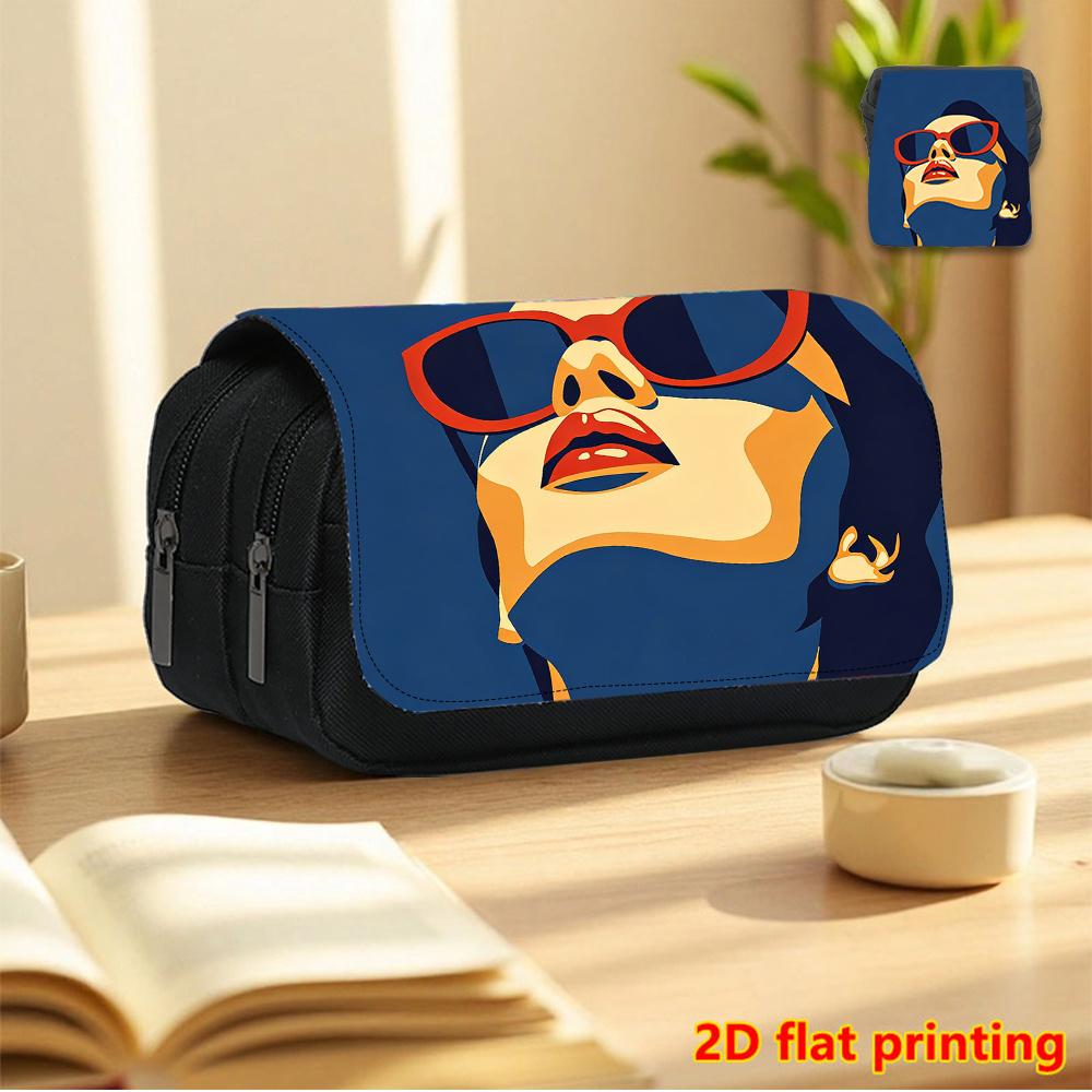 1pc Vintage Flip-Top Pencil Case Suitable for School & Travel - Large Capacity Double-Layer Organizer with Multi-Compartment Storage, Black Suitable f