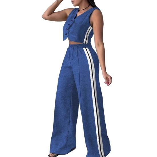 Женские костюмы-двойки Топ-жилет с V-образным вырезом на пуговицах Широкие брюки