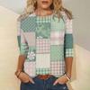 Женская футболка с длинным рукавом и принтом в клетку в стиле ретро, повседневная блузка с круглым вырезом для женщин, модная одежда с принтом 2024 года, новинка на осень/зиму