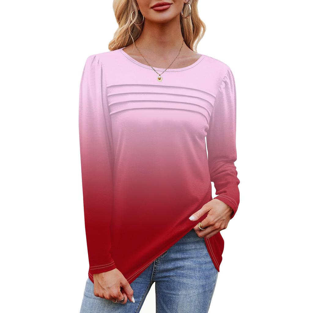 Женский свободный повседневный топ с круглым вырезом и длинными рукавами, модный топ