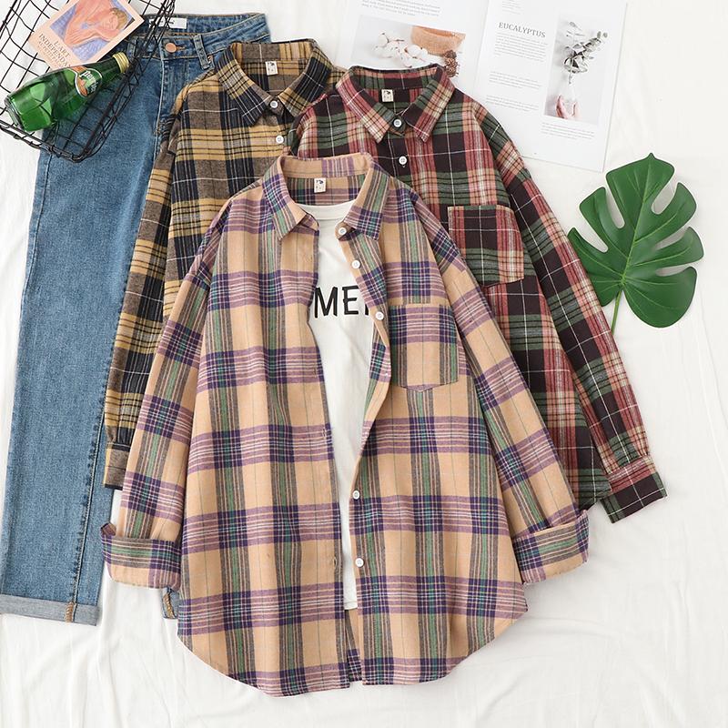 Autumn Shirt Casual Loose Plaid Women Fresh College Style Long Sleeve Blouses And Tops Female Checked Shirts