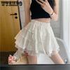 WTEMPO Kawaii мини-юбки женские Лолита кружевные оборки лоскутная черная юбка в консервативном стиле однотонные корейские юбки с высокой талией