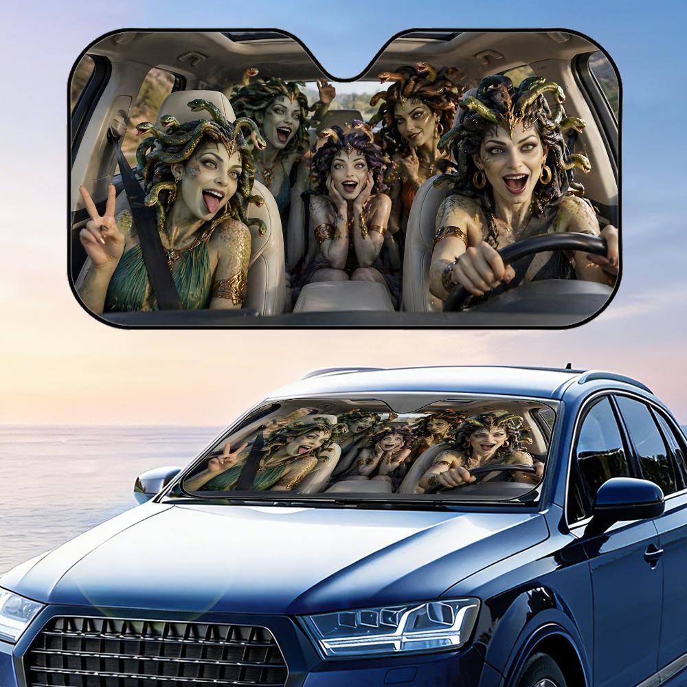 Funny Medusa Driving Sun Visor Foldable Universal Car Windshield Sun Shade UV Protection Heat Insulation Foldable Cover