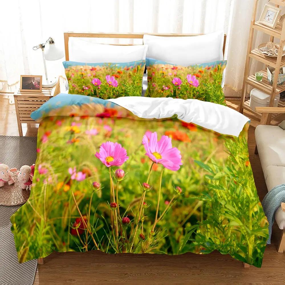 Комплект пододеяльников Natural Landscape Blue Sky Lawn Flower Double Queen King Size 2/3 шт. Полиэстеровое одеяло для детей, подростков и взрослых