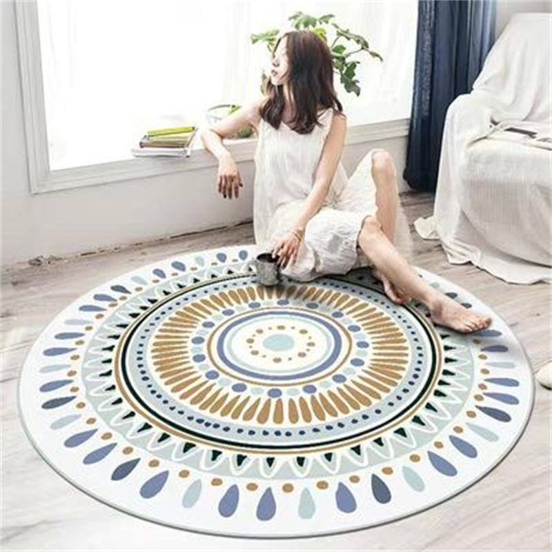 Ethnic Style Circular Carpet Bedroom Minimalist Computer Chair Circular Pad Dressing Table Bedside Dirt Resistant