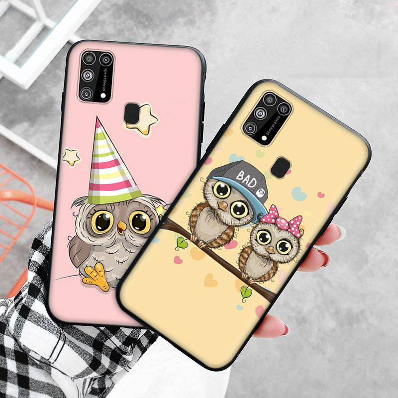 Black Case for Xiaomi Redmi 13C Note 9 iPhone XR 7 8 14 15 11 12 13 X XS Pro Max Samsung A25 S23 S24 FE Ultra Plus Cute Owl